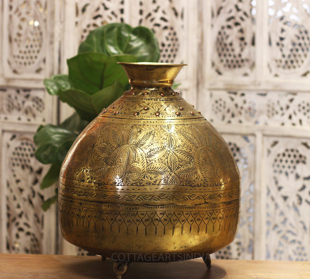 Brass Vintage Carved Planter
