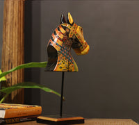Hand-painted folk art motifs on wooden horse head – CottageArts India