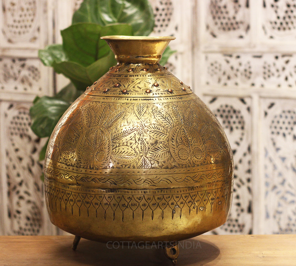 Brass Vintage Carved Planter