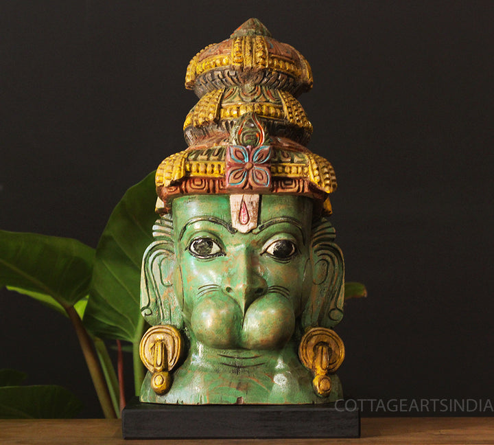 Handcrafted Wooden Hanuman Bust Sculpture