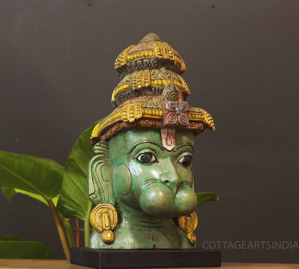 Handcrafted Wooden Hanuman Bust Sculpture