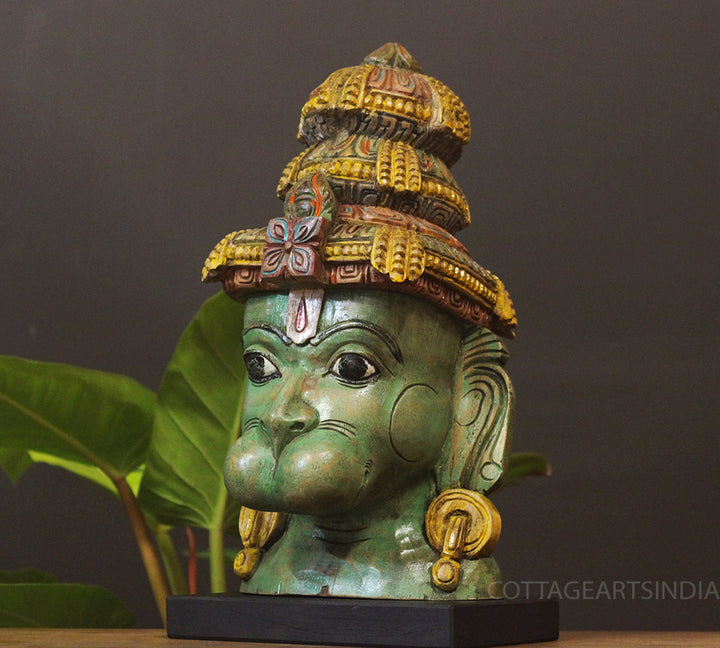 Handcrafted Wooden Hanuman Bust Sculpture