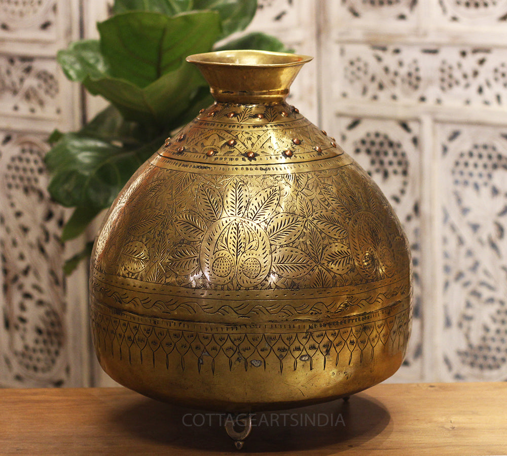 Brass Vintage Carved Planter