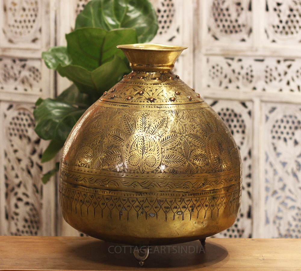 Brass Vintage Carved Planter