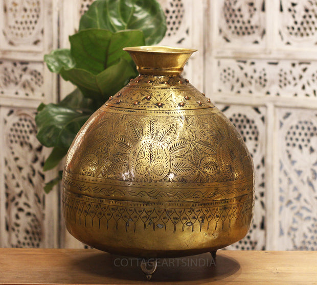 Brass Vintage Carved Planter