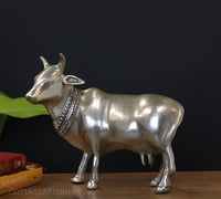 Brass cow idol face detail silver finish – CottageArts India