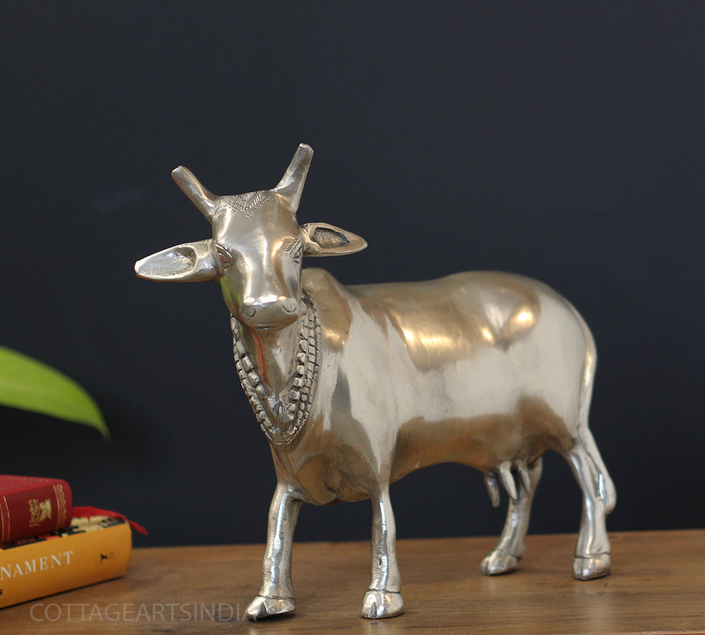 Brass Standing Cow Silver Finish