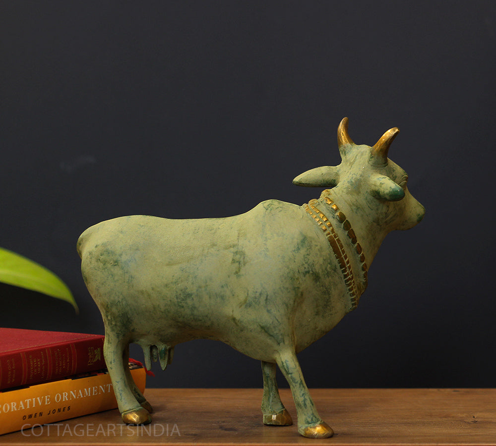 Brass Standing Cow Rustic Green Patina