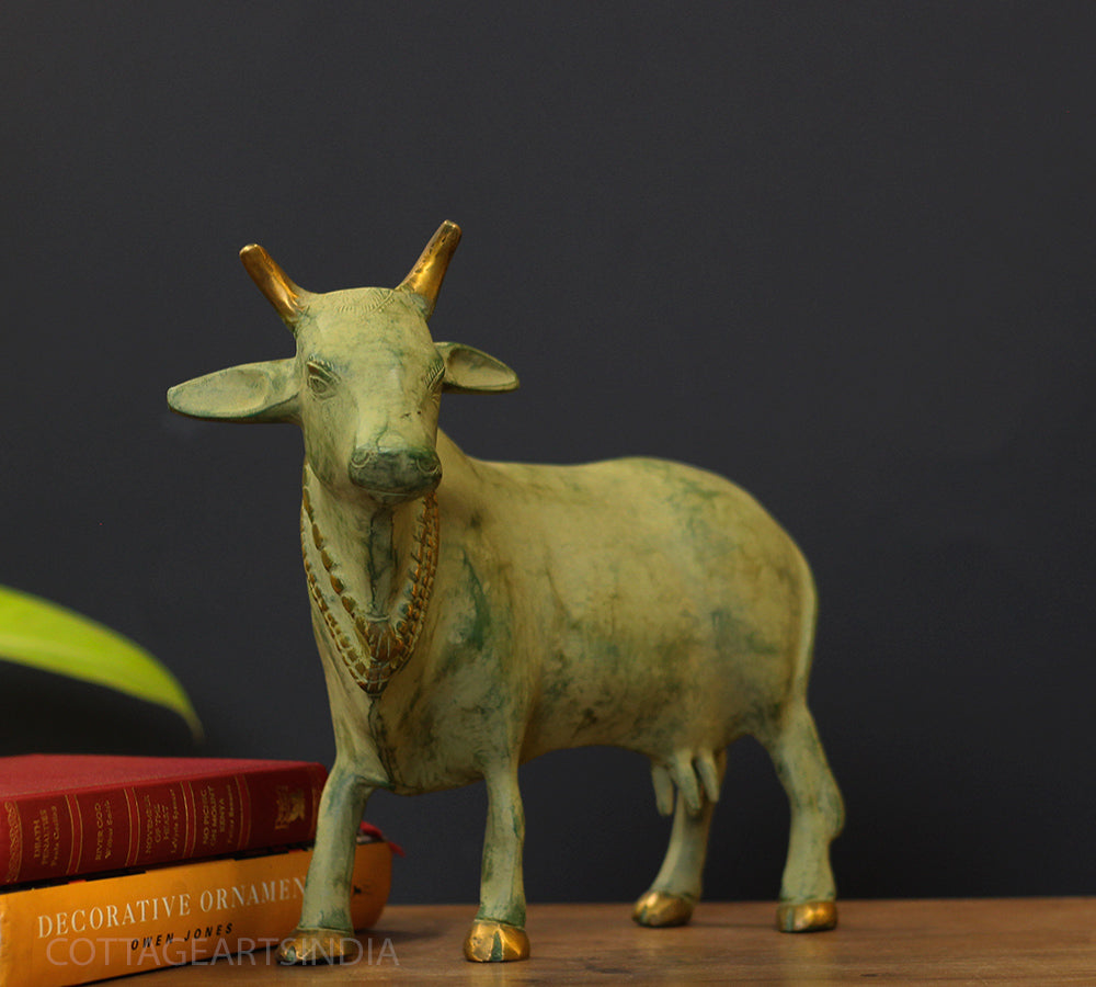 Brass Standing Cow Rustic Green Patina