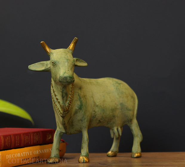 Brass Standing Cow Rustic Green Patina