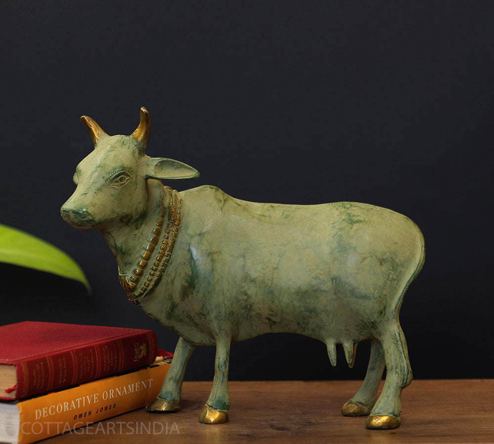 Brass Standing Cow Rustic Green Patina
