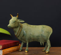 Brass Standing Cow Rustic Green Patina
