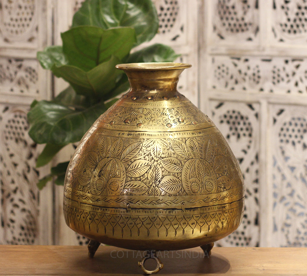 Brass Vintage Carved Planter