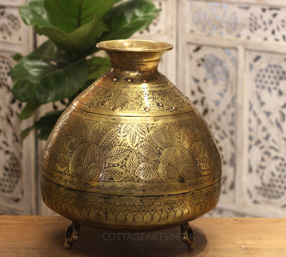 Brass Vintage Carved Planter