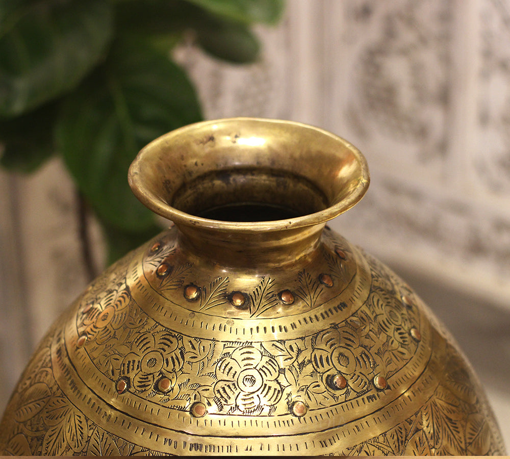 Brass Vintage Carved Planter