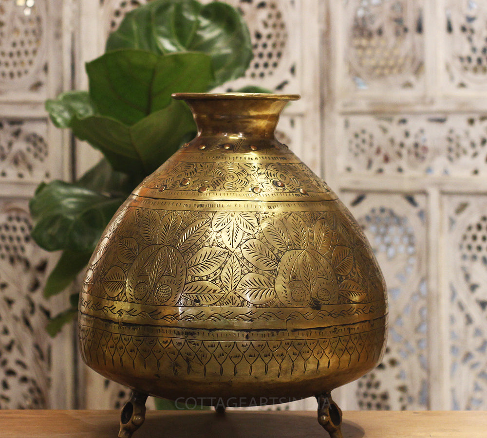 Brass Vintage Carved Planter