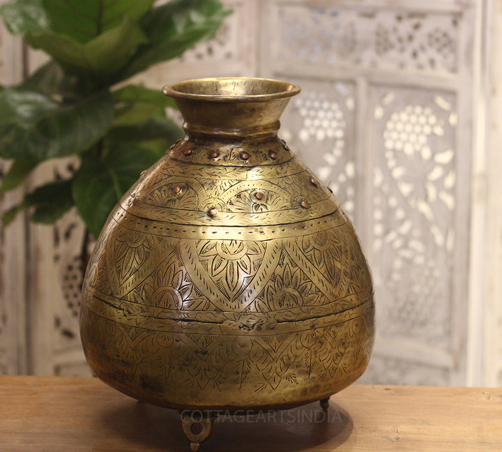 Brass Vintage Carved Planter