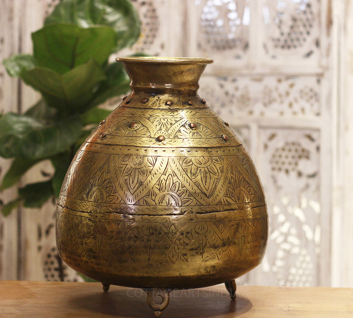 Brass Vintage Carved Planter