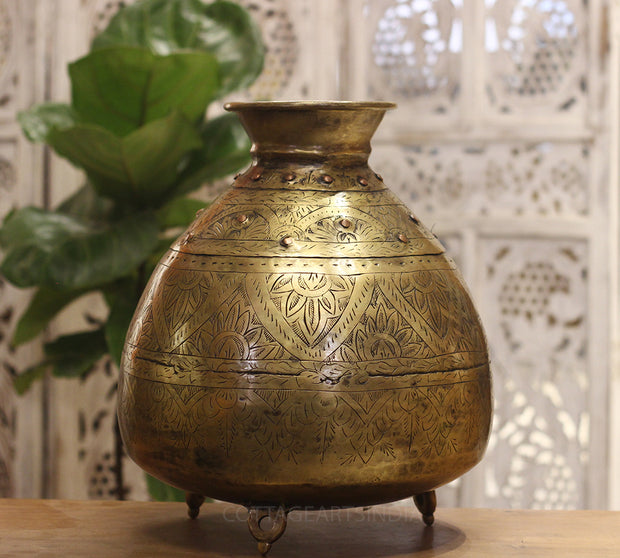 Brass Vintage Carved Planter