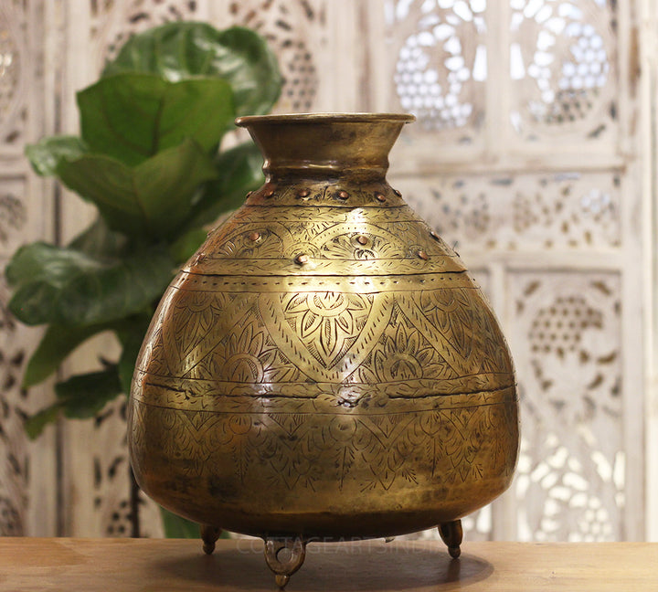 Brass Vintage Carved Planter