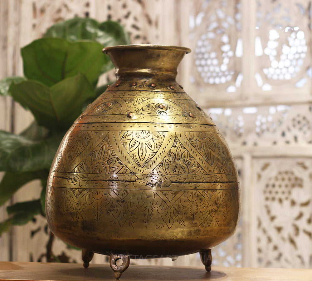Brass Vintage Carved Planter