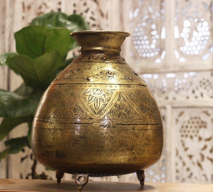Brass Vintage Carved Planter