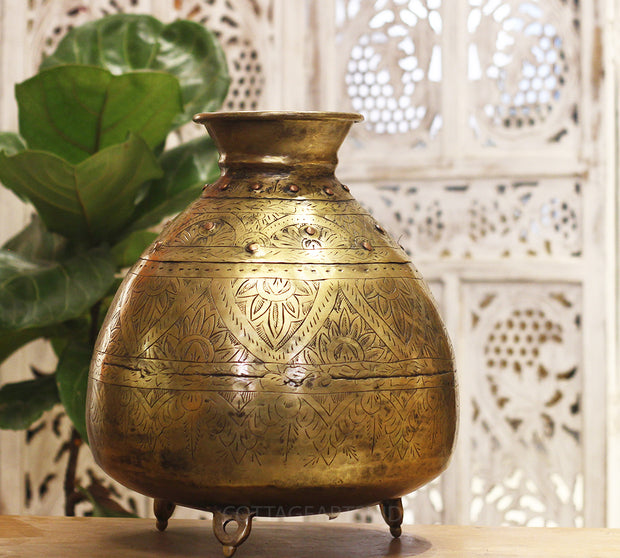 Brass Vintage Carved Planter