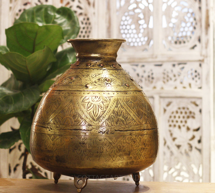 Brass Vintage Carved Planter