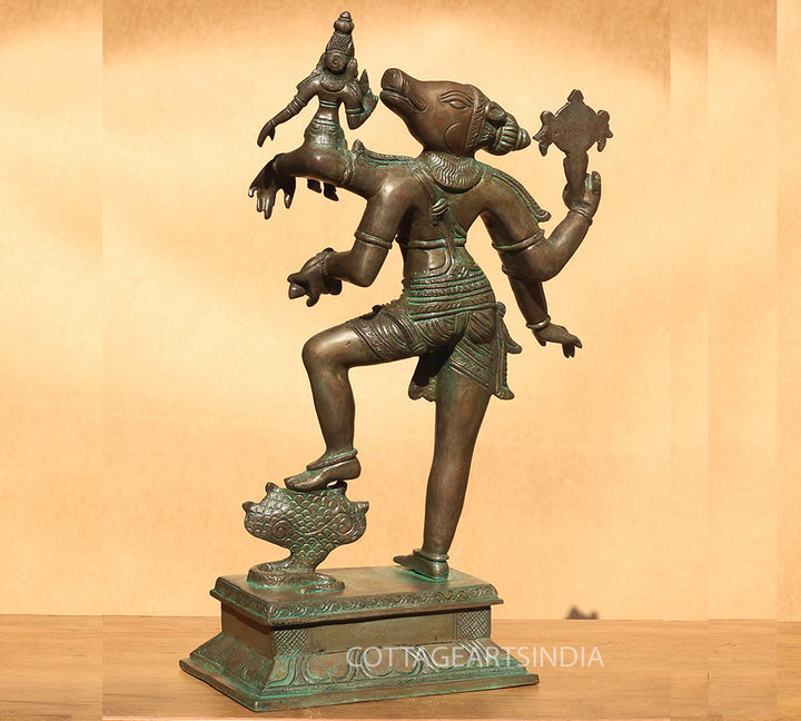 Brass with Bronze Finish Varaha and Bhudevi 17"