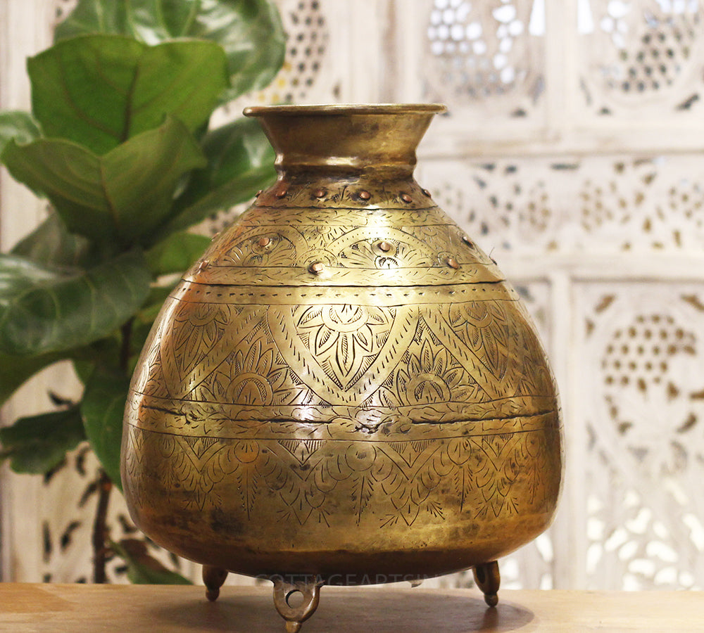 Brass Vintage Carved Planter