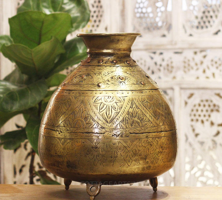 Brass Vintage Carved Planter