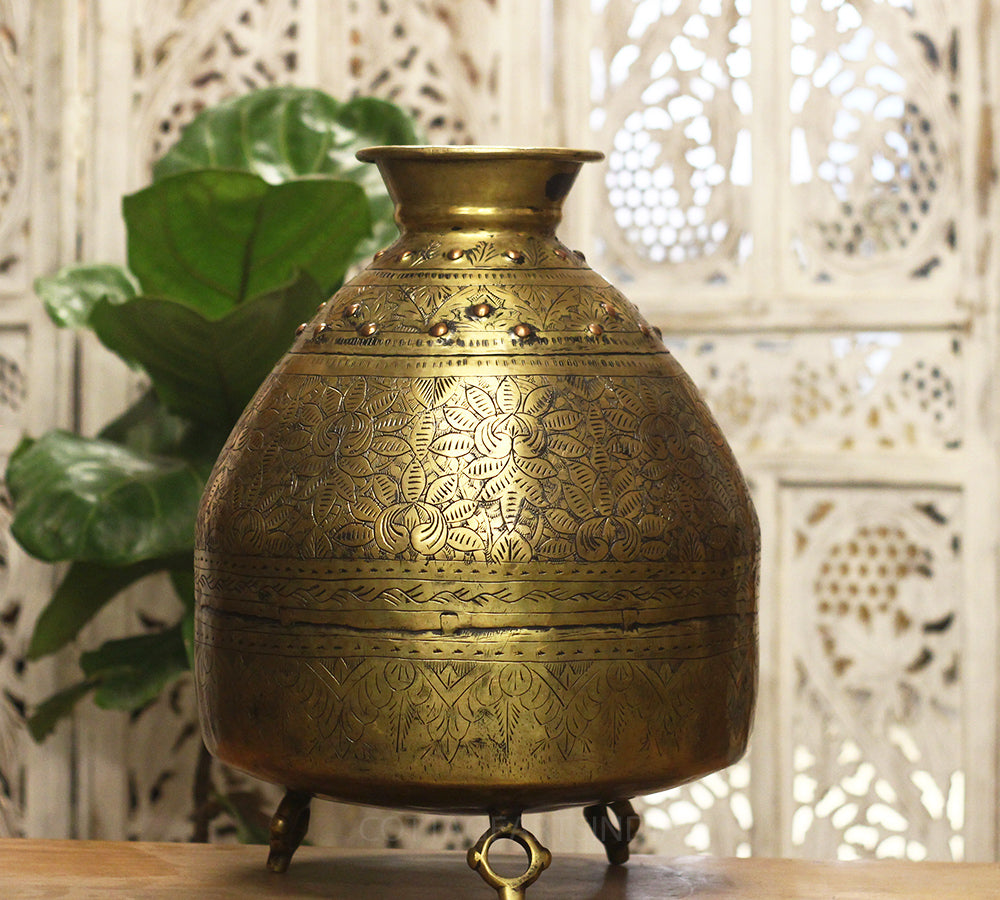 Brass Vintage Carved Planter