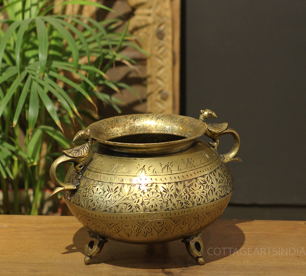 Brass Vintage Carved Planter