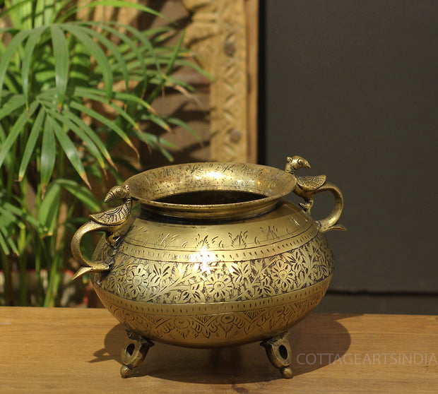Brass Vintage Carved Planter