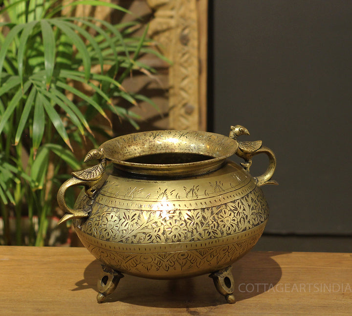 Brass Vintage Carved Planter