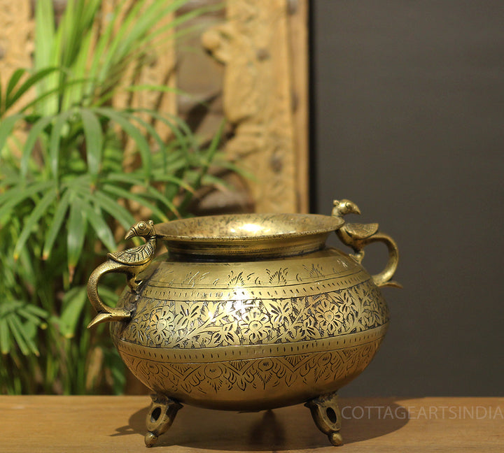 Brass Vintage Carved Planter