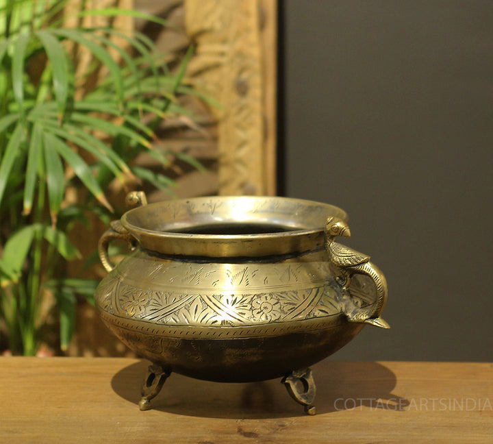 Brass Vintage Carved Planter