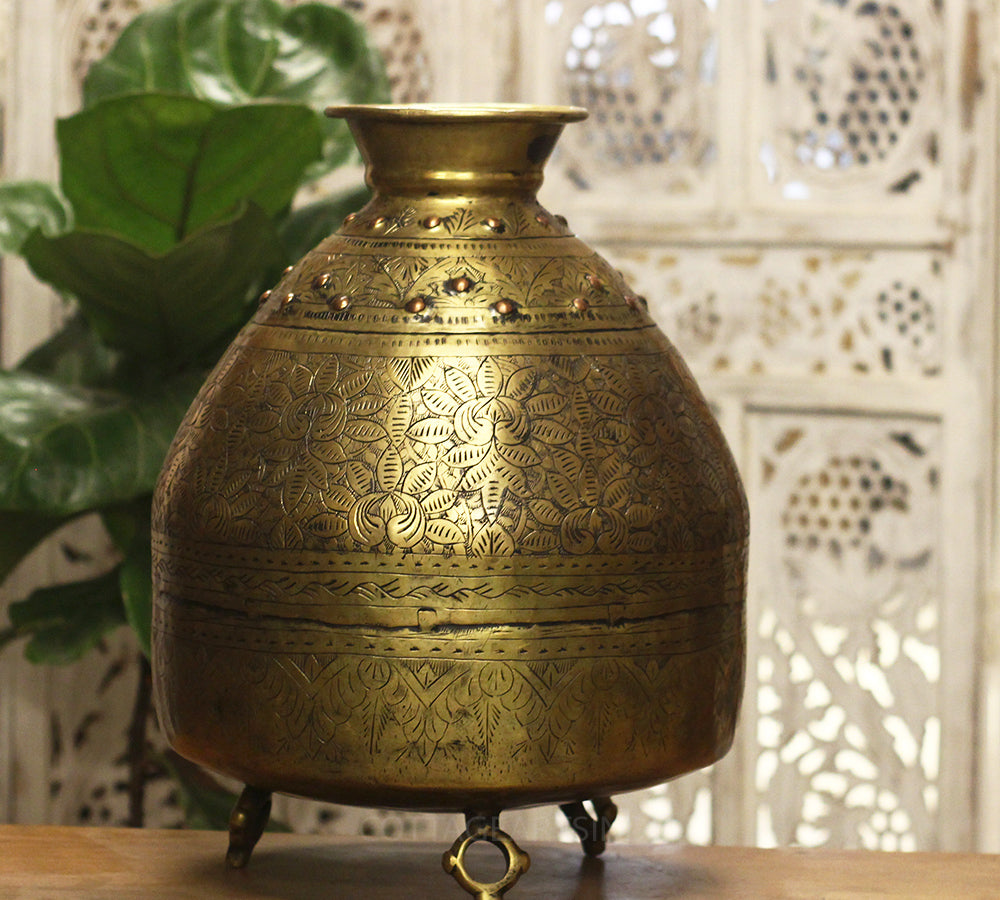 Brass Vintage Carved Planter