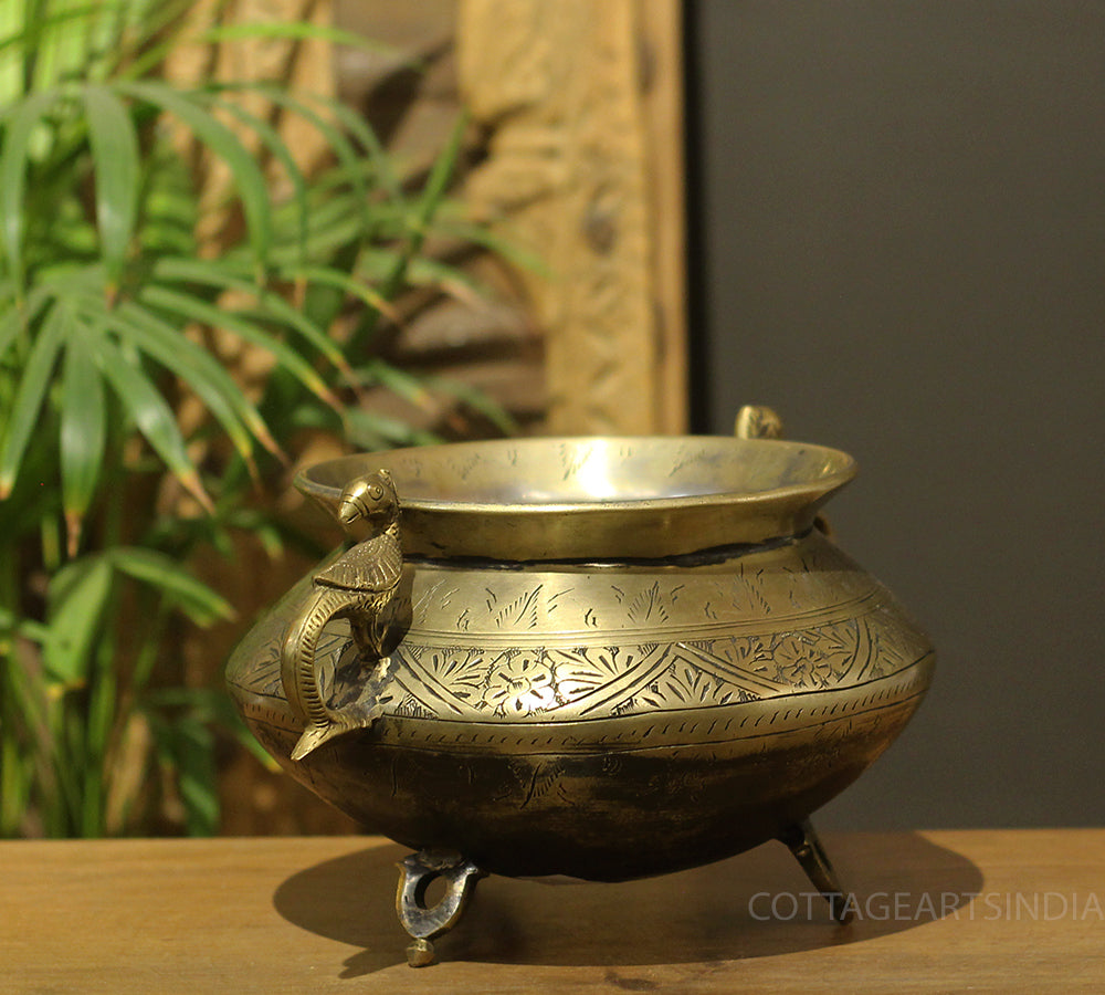 Brass Vintage Carved Planter