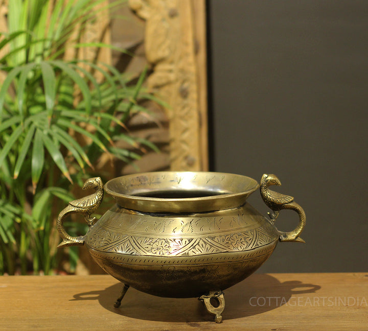 Brass Vintage Carved Planter
