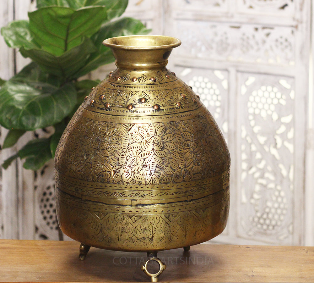 Brass Vintage Carved Planter