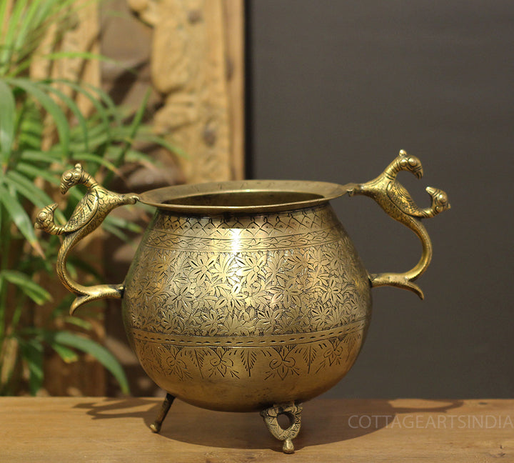Brass Vintage Carved Planter