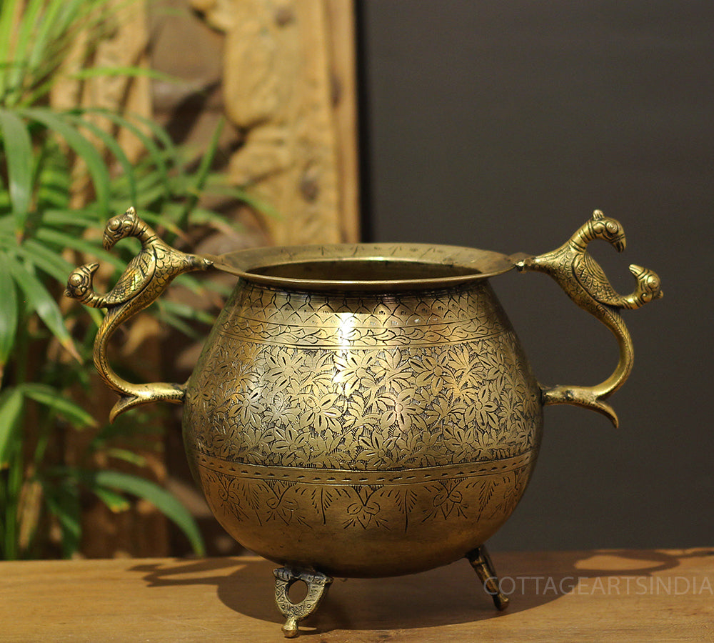 Brass Vintage Carved Planter