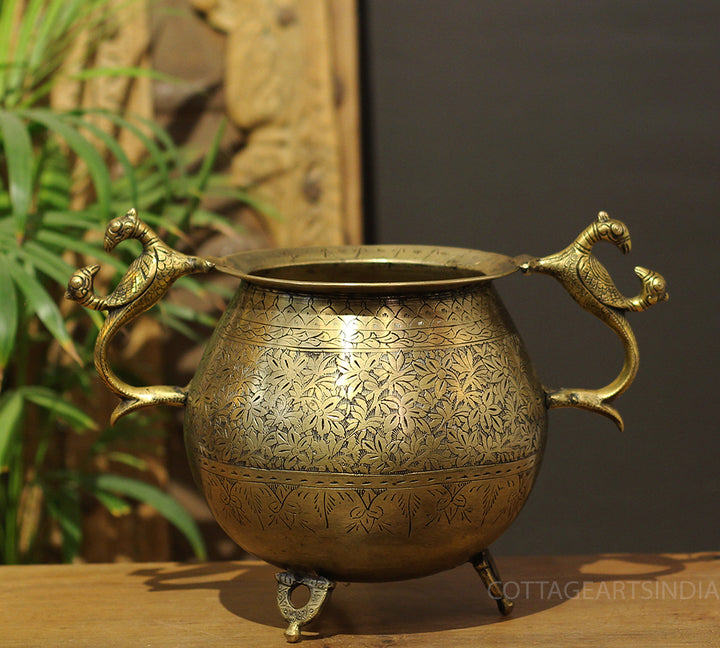 Brass Vintage Carved Planter