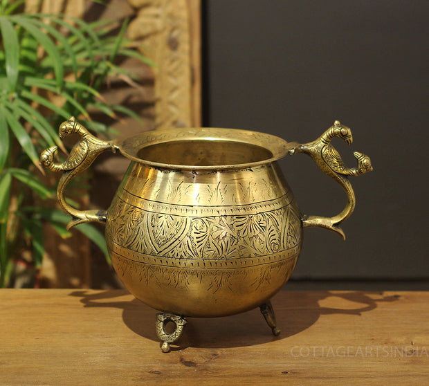 Brass Vintage Carved Planter