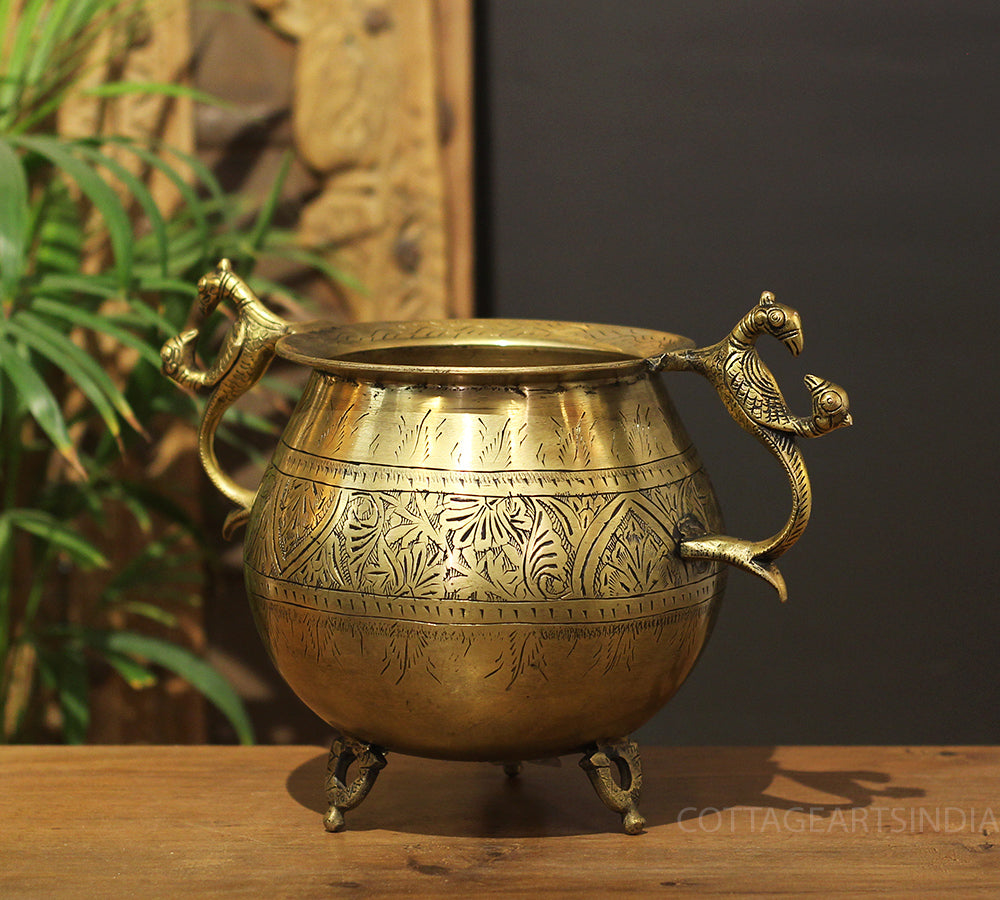 Brass Vintage Carved Planter