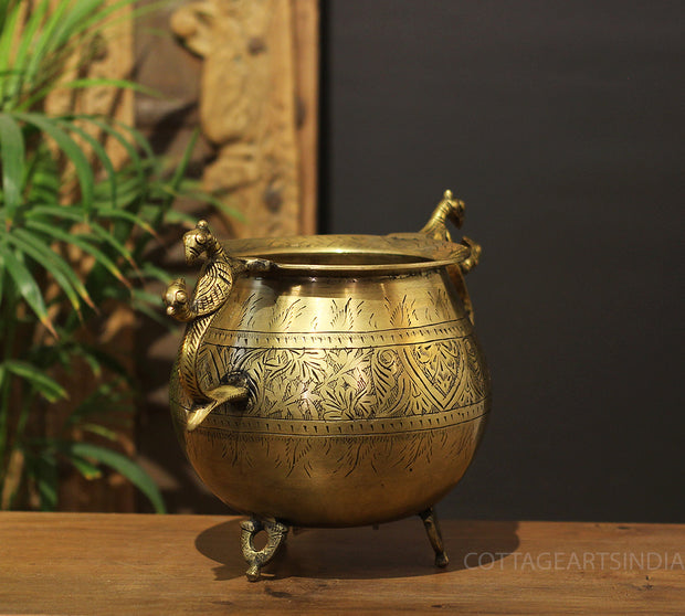 Brass Vintage Carved Planter