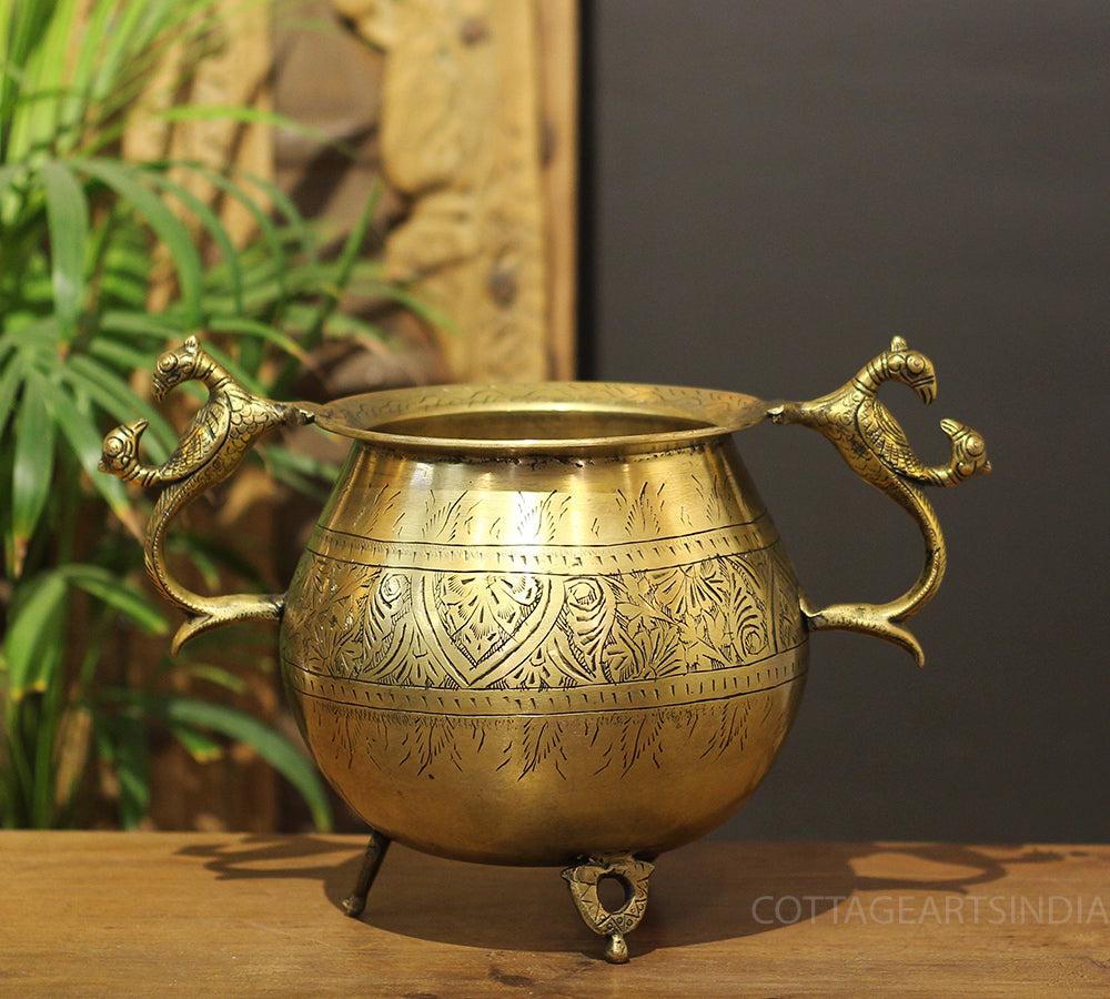 Brass Vintage Carved Planter