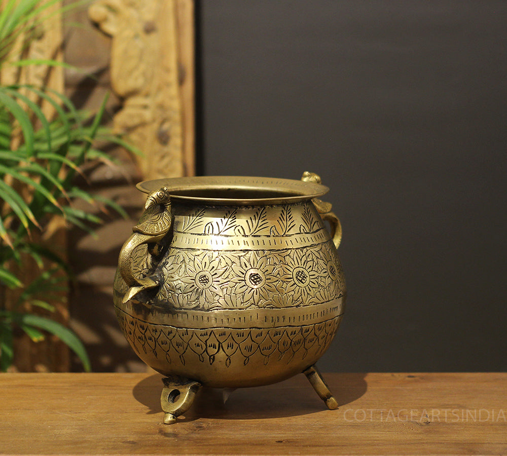Brass Vintage Carved Planter