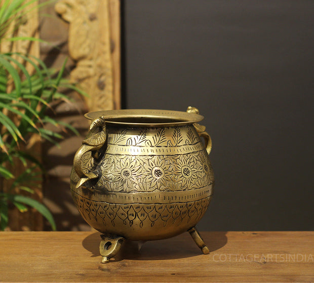 Brass Vintage Carved Planter